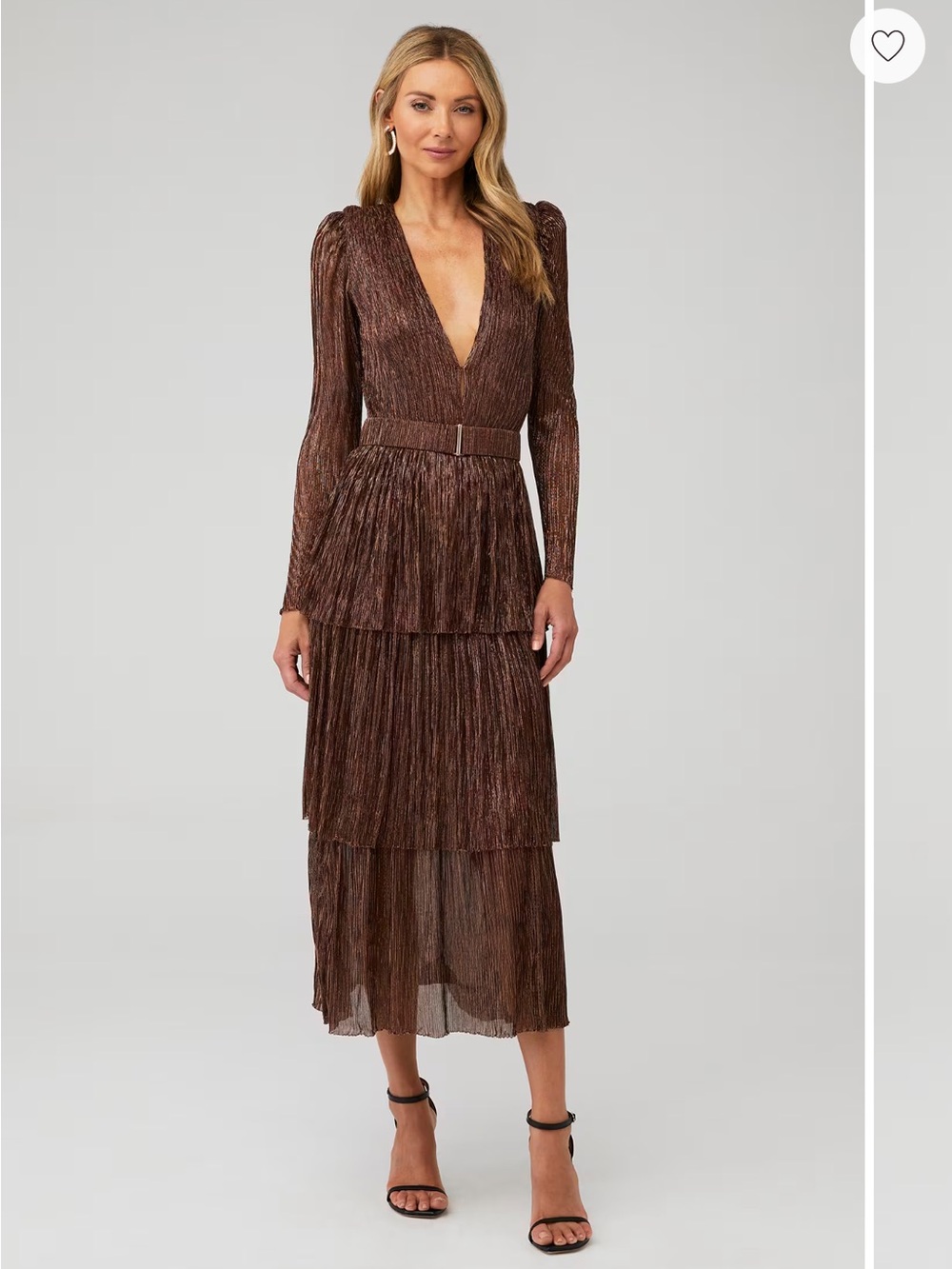 Sabina Musayev Metallic Brown Tiered Long Sleeve Midi Dress